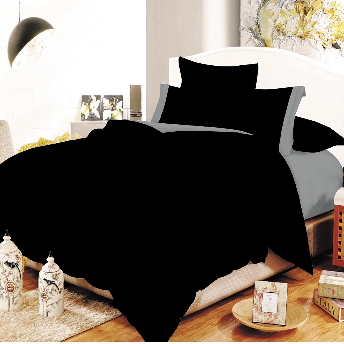 Σετ Σεντόνια Διπλά Φάσα Cotton Line Black-Gray - Komvos