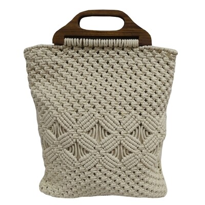 Τσάντα Macrame 40Χ35 εκ. Natural-Wooden - Komvos