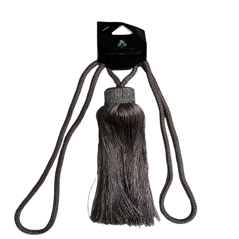 Δέστρα Κουρτίνας με Φούντα &amp; Στράς JQ - Γκρι Σκούρο