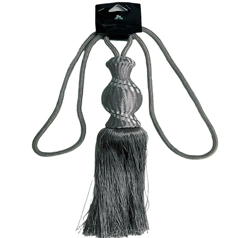 Δέστρα Κουρτίνας με Φούντα &amp; Σχέδιο DP - Γκρι Σκούρο