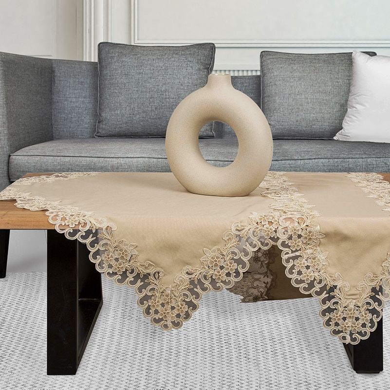 Σετ Σεμαίν 3 τεμ. Λινό-Δαντέλα Αστέρ Μπεζ  - Ilis Home