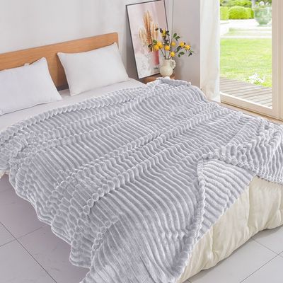 Κουβέρτα Υπέρδιπλη Fleece Ριγέ 06 Ανοιχτό Γκρι - Home Classic