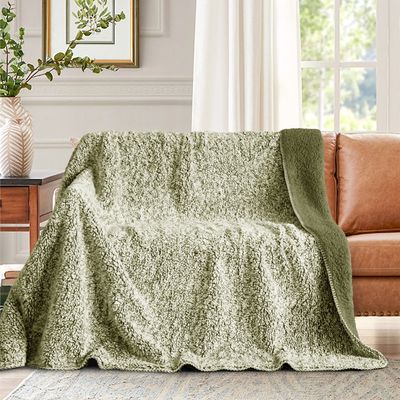 Κουβέρτα Velour Fleece-Sherpa BY160 Μονή Πράσινη - Home Classic