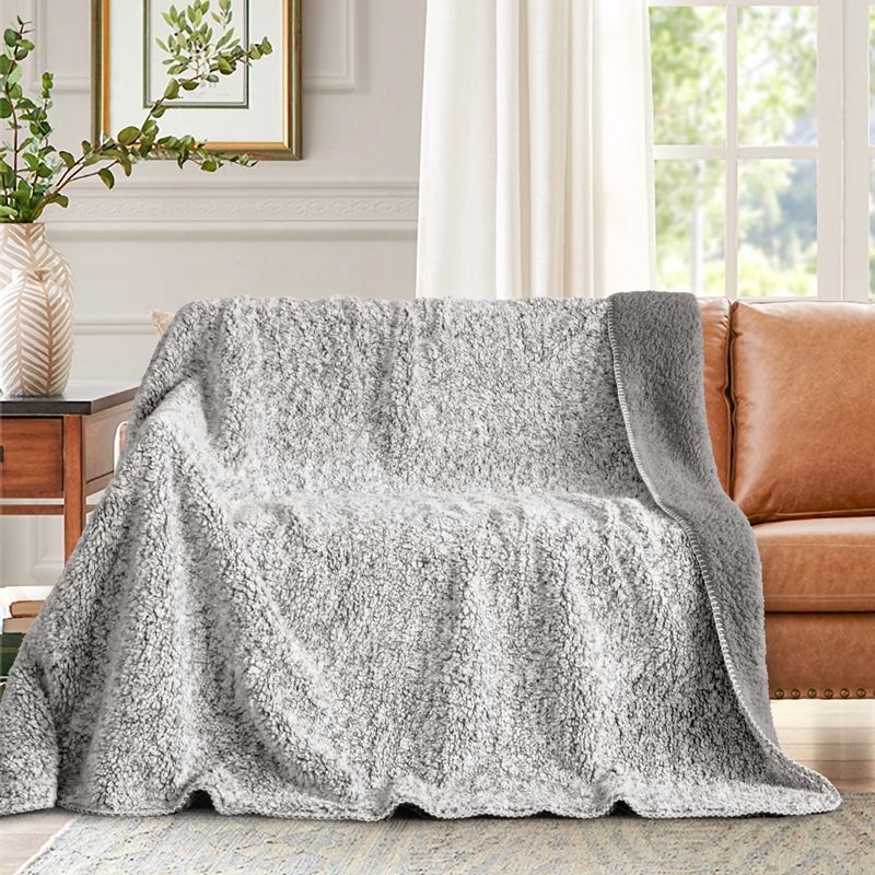 Κουβέρτα Velour Fleece-Sherpa BY160 Μονή Γκρι - Home Classic