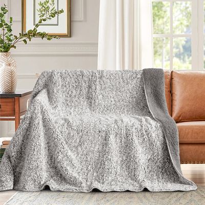 Κουβέρτα Velour Fleece-Sherpa BY160 Μονή Γκρι - Home Classic