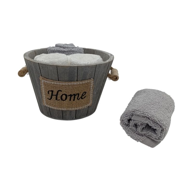 Σετ Λαβέτες &amp; Ξύλινο Καλάθι 4 τεμ. 23948G-1 - Ilis Home