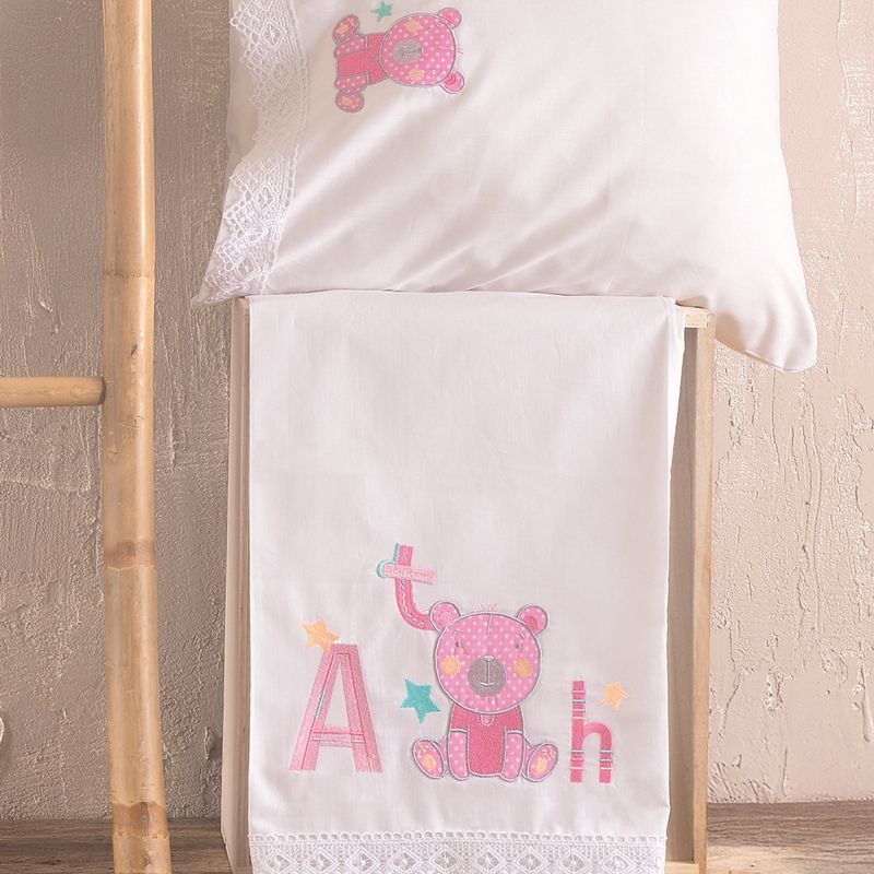 Σετ Σεντόνια Κούνιας Κέντημα Arthur Ροζ - Rythmos