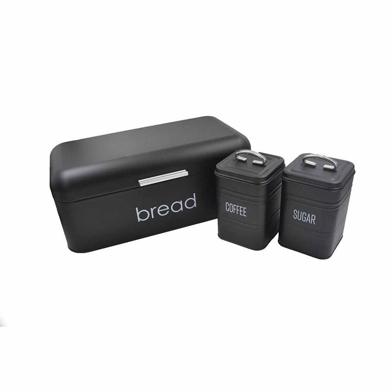 Σετ Αρτοθήκη &amp; 2 Δοχεία Μεταλλική &quot;Bread&quot; Ε-4149 Μαύρο - Sidirela