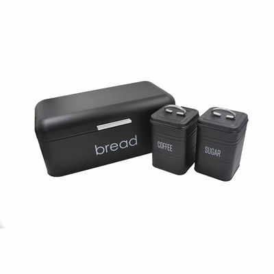 Σετ Αρτοθήκη &amp; 2 Δοχεία Μεταλλική &quot;Bread&quot; Ε-4149 Μαύρο - Sidirela