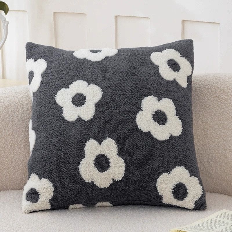 Μαξιλαροθήκη Φιγούρας Chenille Ζακάρ Floral Σκούρο Γκρι