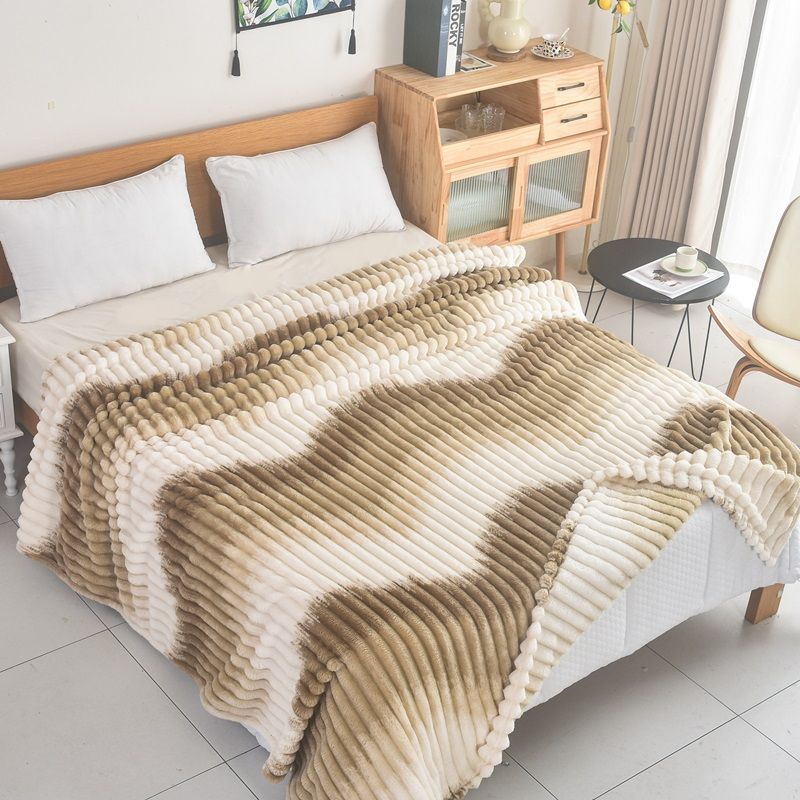 Κουβέρτα Μονή Fleece Δίχρωμη Ριγέ 1 Μπεζ