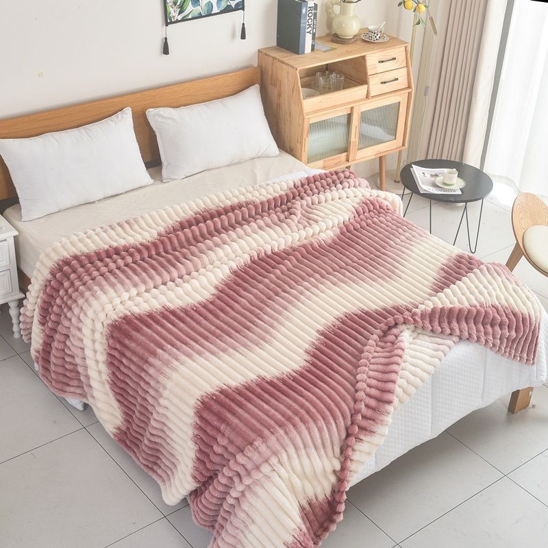 Κουβέρτα Υπέρδιπλη Fleece Δίχρωμη Ριγέ 7 Σάπιο Μήλο