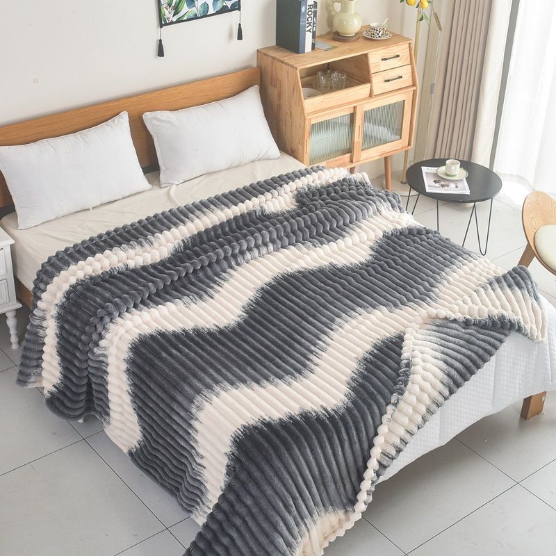 Κουβέρτα Μονή Fleece Δίχρωμη Ριγέ 4 Σκούρο Γκρι