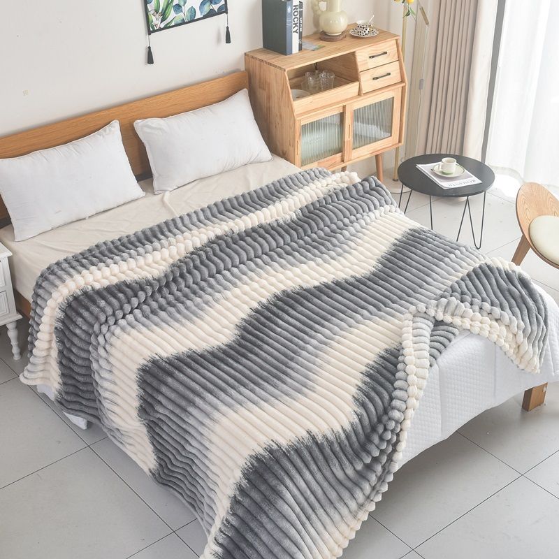 Κουβέρτα Μονή Fleece Δίχρωμη Ριγέ 4 Ανοιχτό Γκρι