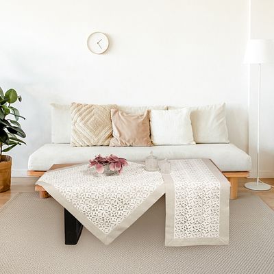 Καρέ Ολοκέντητο Λινό 85Χ85 εκ. 1974 Γκρι - Ilis Home