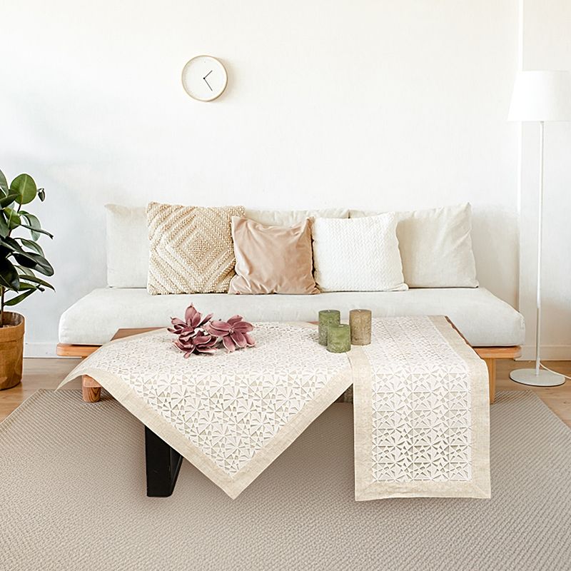 Σετ Σεμέν 3 τεμ Ολοκέντητο Λινό 85Χ85 εκ. 1974 Μπεζ - Ilis Home