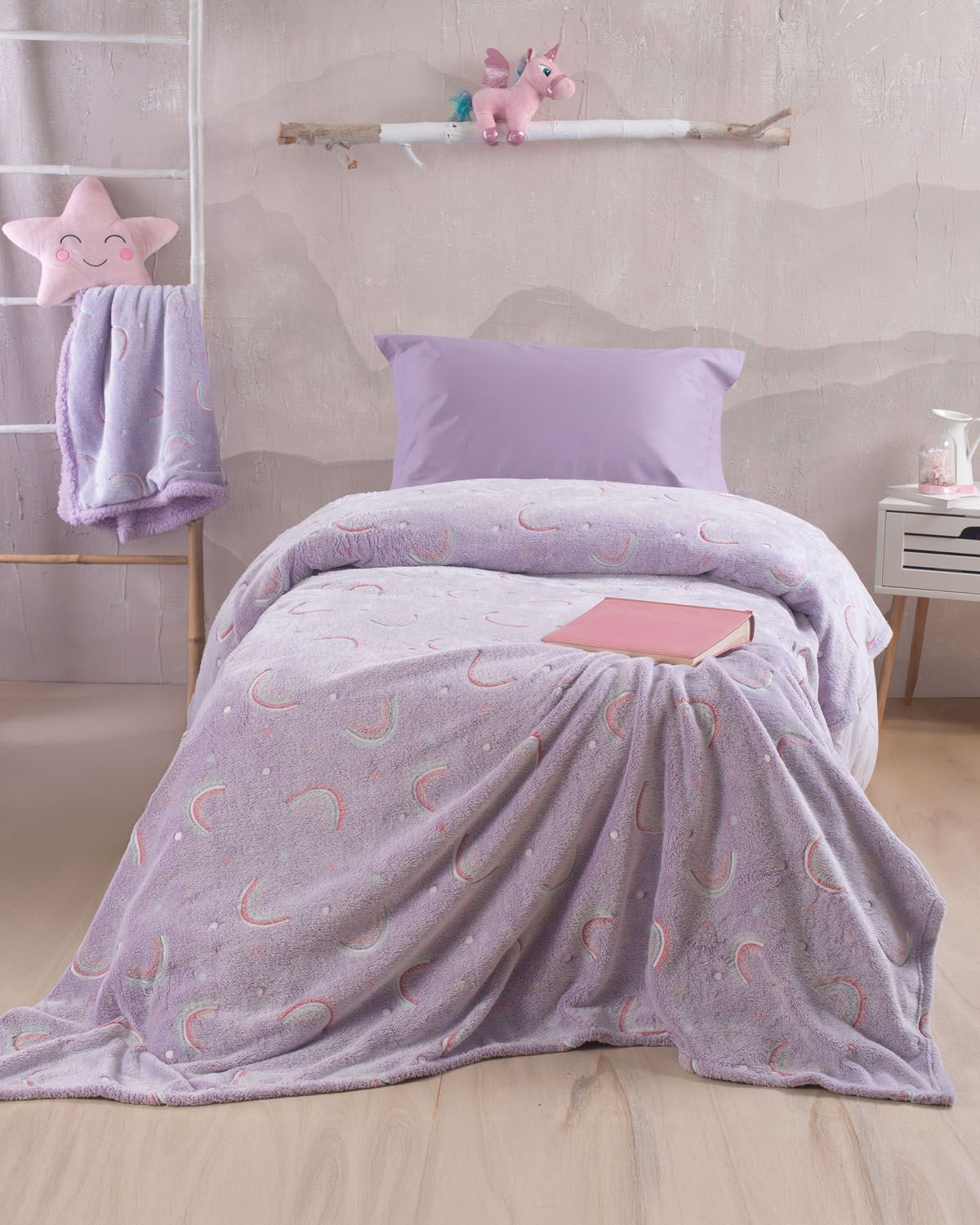 Κουβέρτα Fleece Flannel Φωσφοριζέ Μονή Nelie - Rythmos