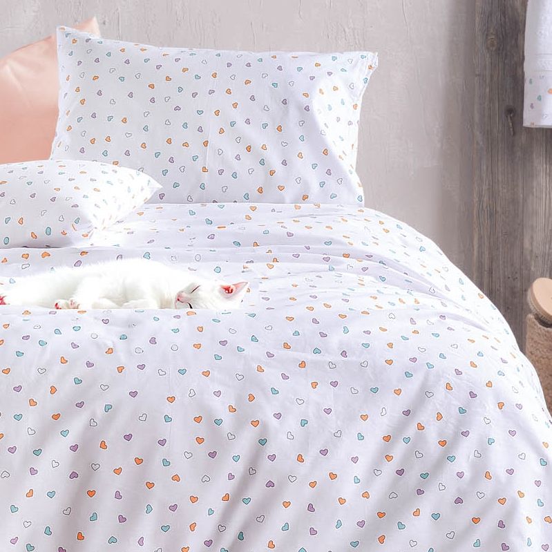 Σετ Παπλωματοθήκη Μονή Tiny Heart Λευκό - Rythmos