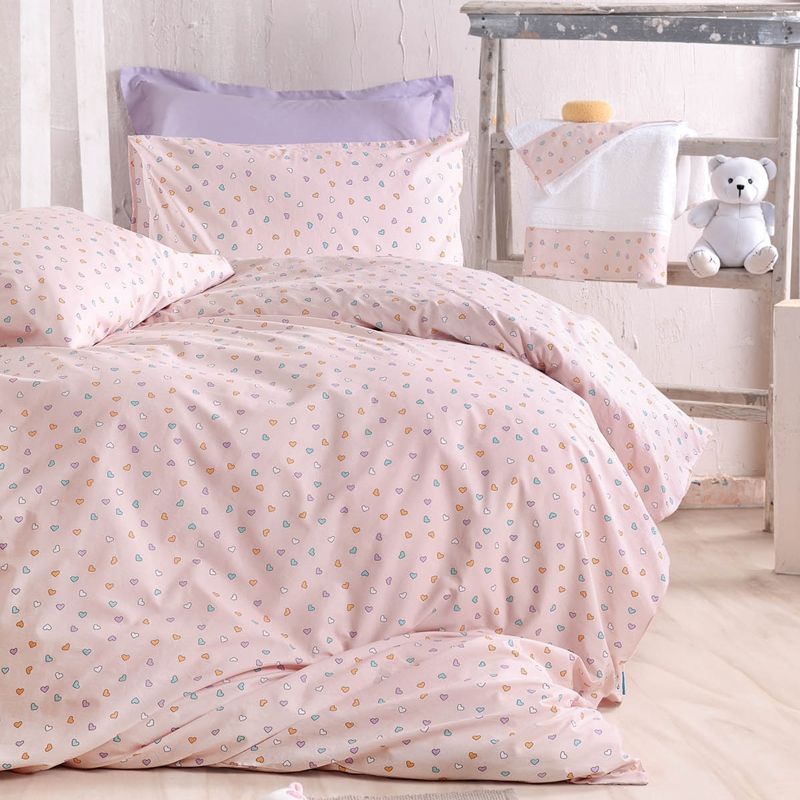 Σετ Παπλωματοθήκη Μονή Tiny Heart Σομόν - Rythmos