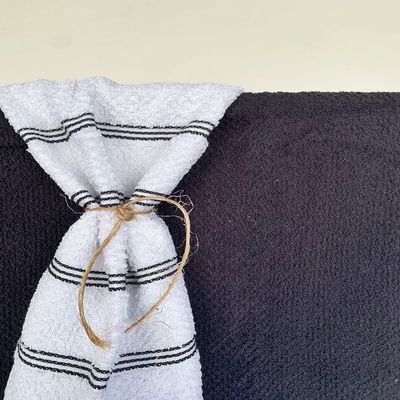 Σετ Ποτηρόπανα 2τεμ. Πετσετέ Ριγέ Ανθρακί - Sunshine