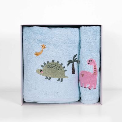 Σετ Πετσέτες 2 τεμ. Κέντημα Dino Light Blue - Sunshine