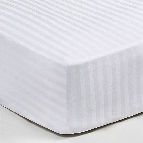 Κατωσέντονο Λάστιχο Υπέρδιπλο 160Χ200+40 εκ. Βαμβακοσατέν 100% Ριγέ Λευκό - Sunshine