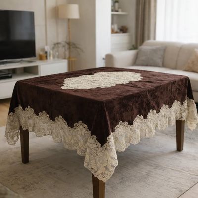 Καρέ 85Χ85 εκ. Βελούδο-Δαντέλα Καφέ - Home Classic Καρέ 85Χ85 εκ. Βελούδο-Δαντέλα Καφέ - Home Classic