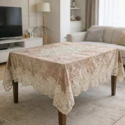 Τραπεζοκαρέ 140Χ140 εκ. Βελούδο-Δαντέλα Μπεζ - Home Classic Τραπεζοκαρέ 140Χ140 εκ. Βελούδο-Δαντέλα Μπεζ - Home Classic