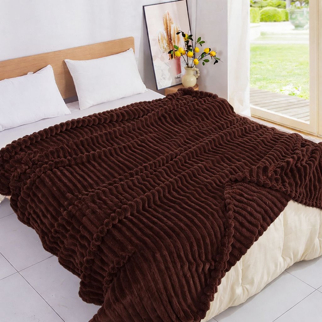 Κουβέρτα Υπέρδιπλη Fleece Ριγέ 12 Σκούρο Καφέ - Home Classic