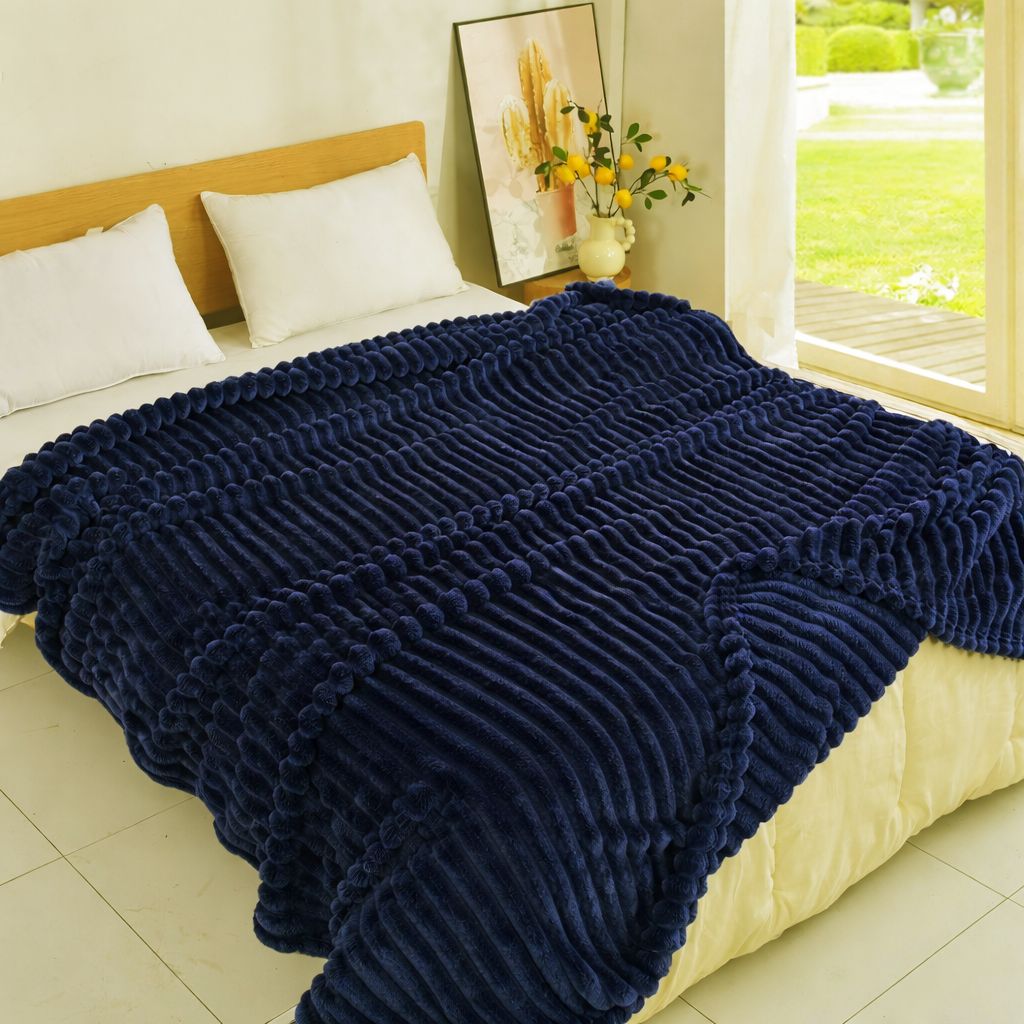 Κουβέρτα Υπέρδιπλη Fleece Ριγέ 11 Σκούρο Μπλε - Home Classic