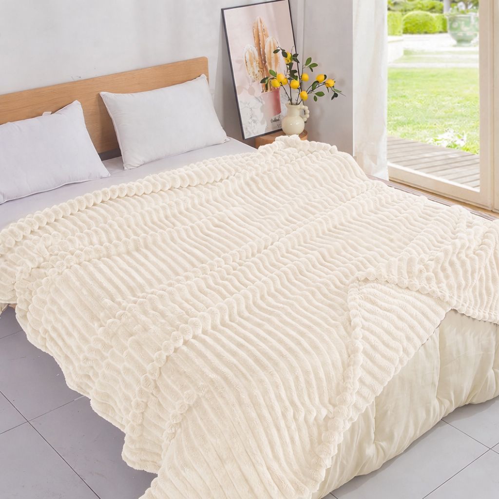 Κουβέρτα Υπέρδιπλη Fleece Ριγέ 10 Εκρού - Home Classic