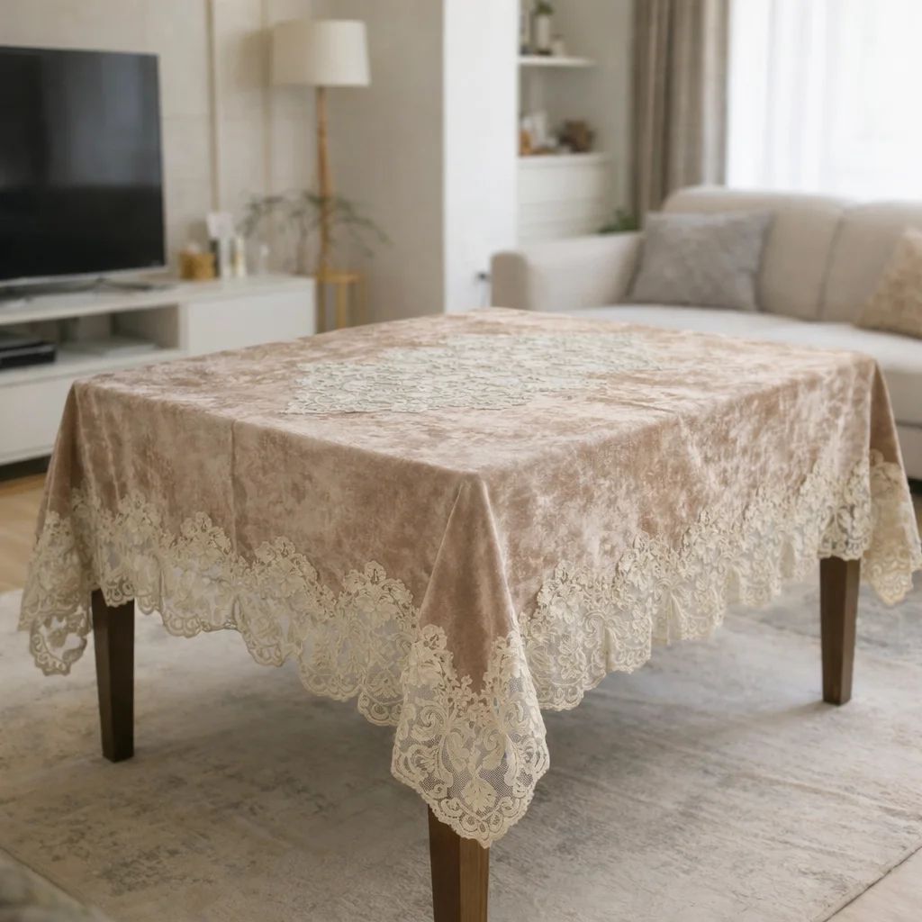 Τραβέρσα 40Χ180 εκ. Βελούδο-Δαντέλα Μπεζ - Home Classic