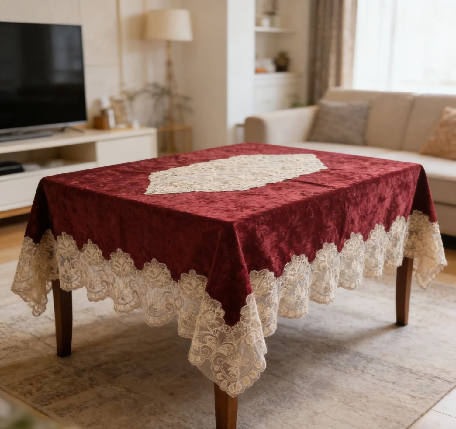 Τραβέρσα 40Χ180 εκ. Βελούδο-Δαντέλα Μπορντό - Home Classic