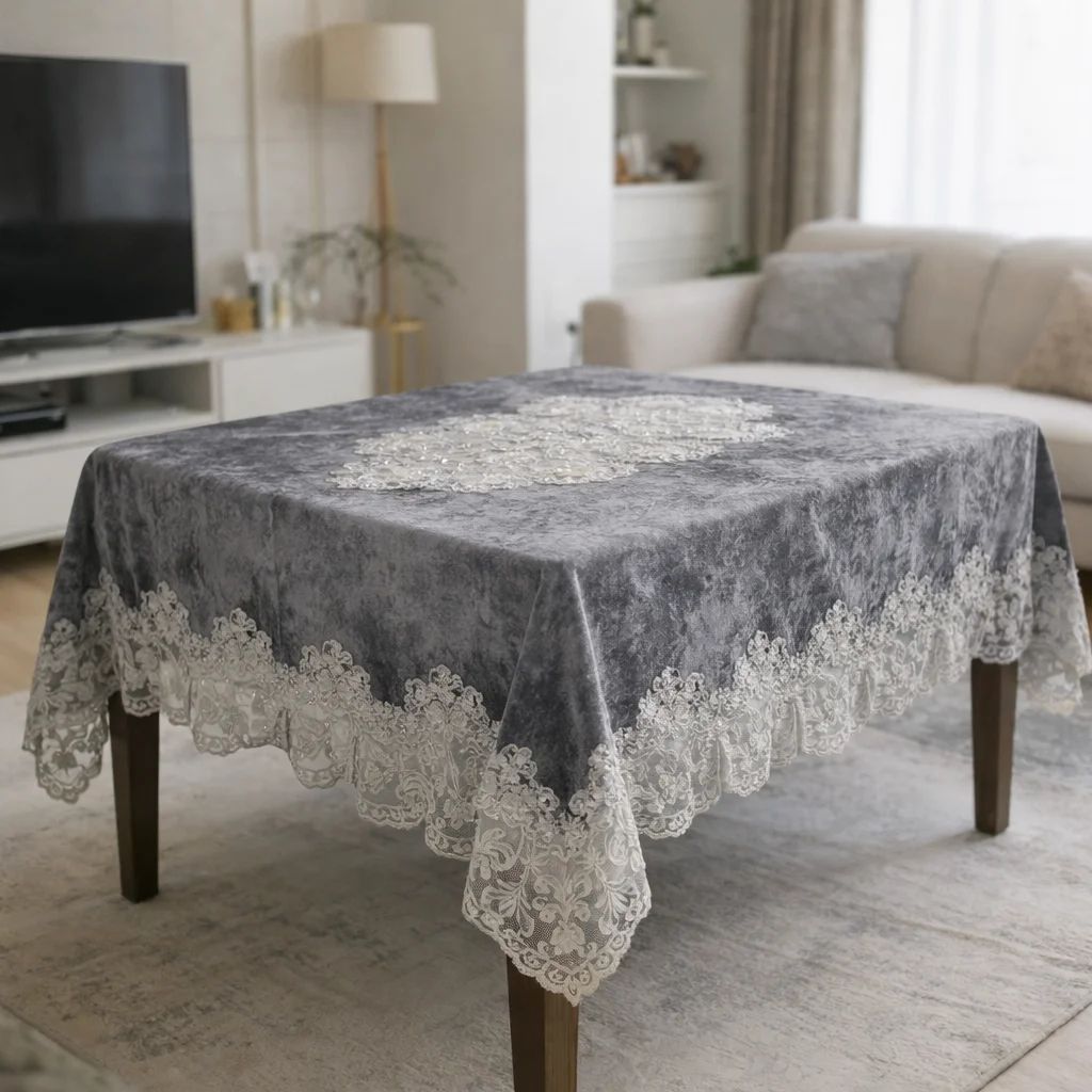 Τραβέρσα 40Χ180 εκ. Βελούδο-Δαντέλα Γκρι - Home Classic