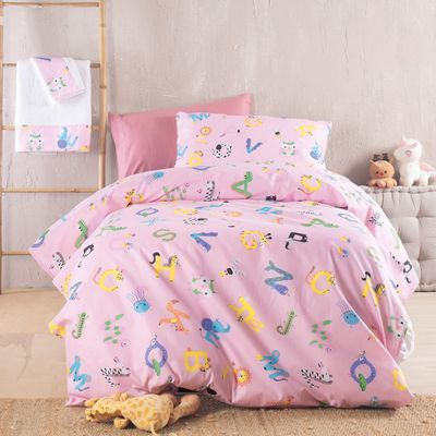 Σετ Πάπλωμα Μονό Letterland Ροζ - Rythmos Σετ Πάπλωμα Μονό Letterland Ροζ - Rythmos