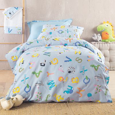 Σετ Παπλωματοθήκη Μονή Letterland Μπλε - Rythmos