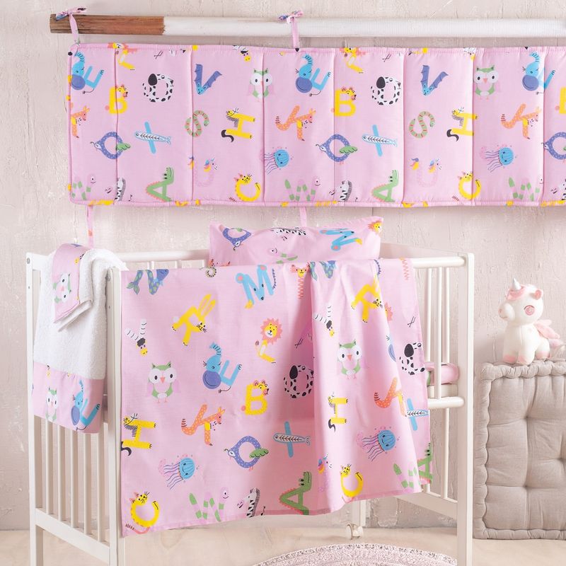 Σετ Παπλωματοθήκη Κούνιας Letterland Ροζ - Rythmos