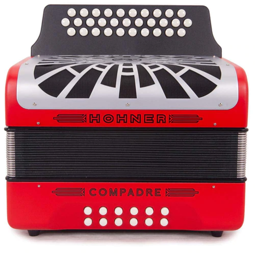 Acordeón Diatónico HOHNER Compadre F-Bb- Eb, con 31 Botones y 12 Bajos, Color Rojo Mate