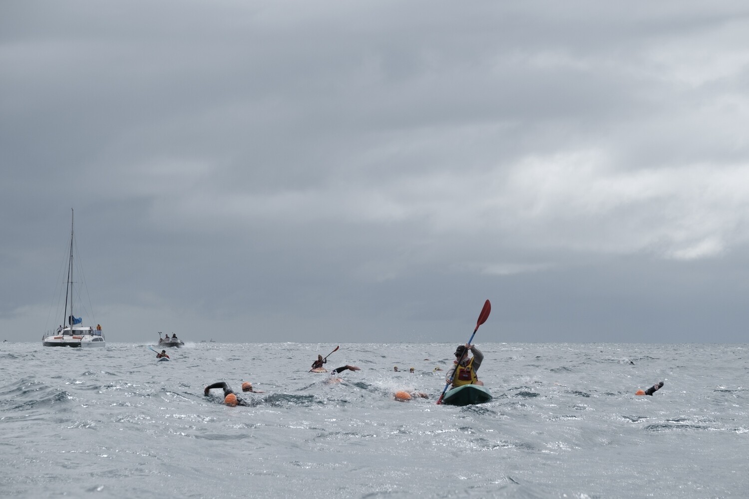 Swimming with a kayaker