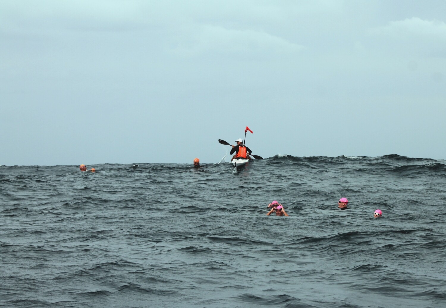 Swimming with a kayaker