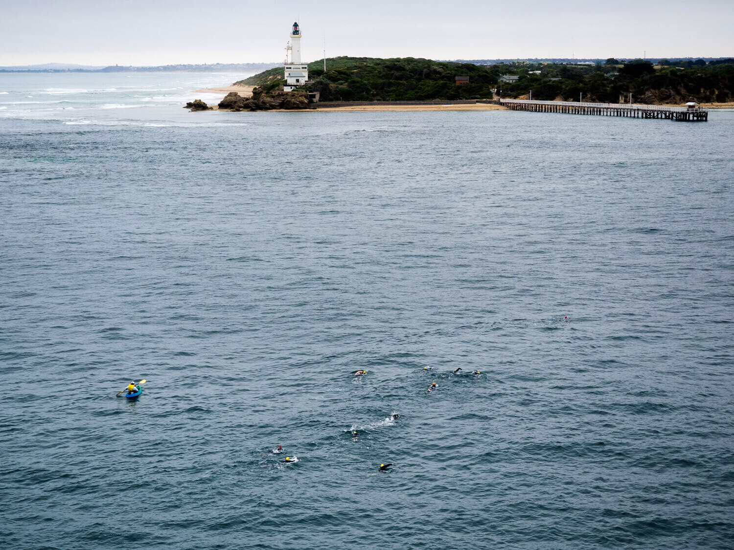 Swimming with a kayaker