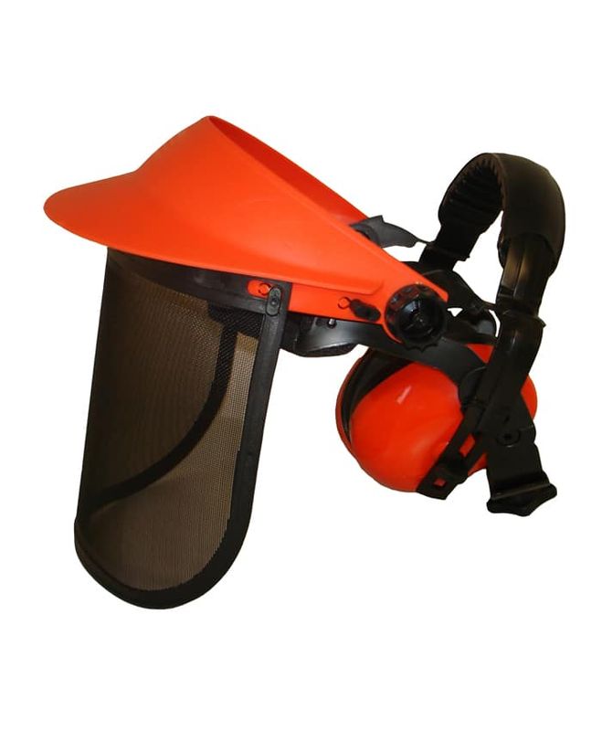Face Shield Peaked with Ear Muffs & Mesh Visor