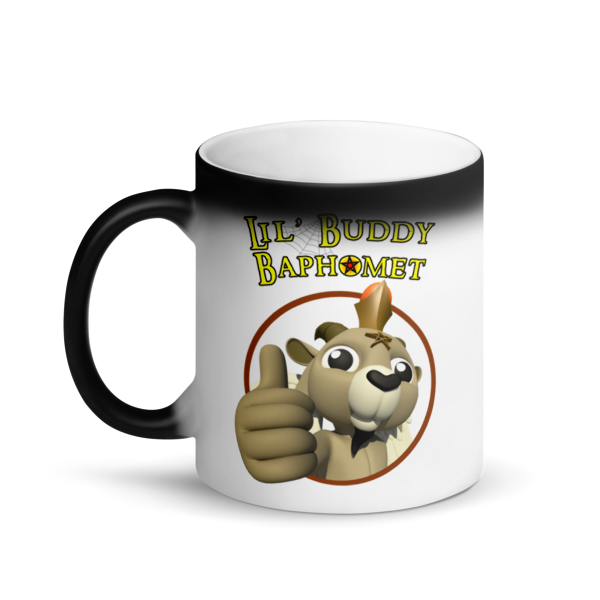 LIL&#39; Buddy (thumbs up) - Matte Black Magic Mug (Handle on Left)