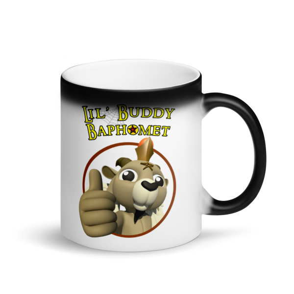 LIL' Buddy (thumbs up) Matte Black Magic Mug (handle on right)