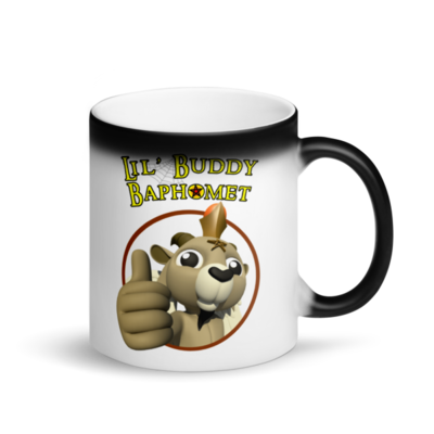 LIL&#39; Buddy (thumbs up) Matte Black Magic Mug (handle on right)