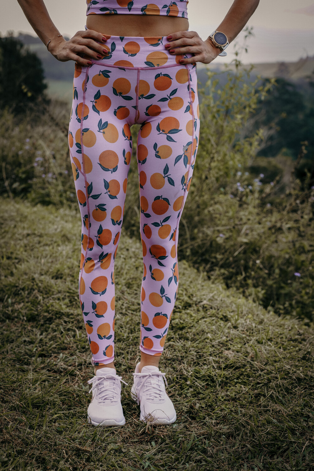 orange full length panelled tights