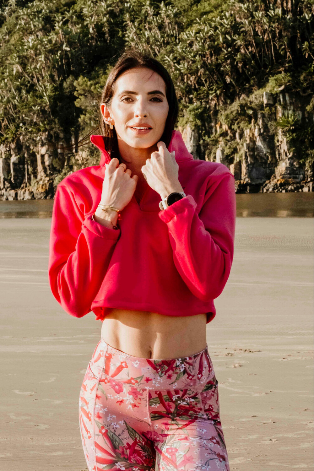 cerise pink cropped sweater