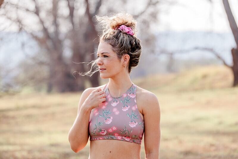 Grapefruit + Peony high neck bra