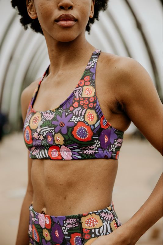 wisdom floral 280gm RECYCLED fabric racerback bra