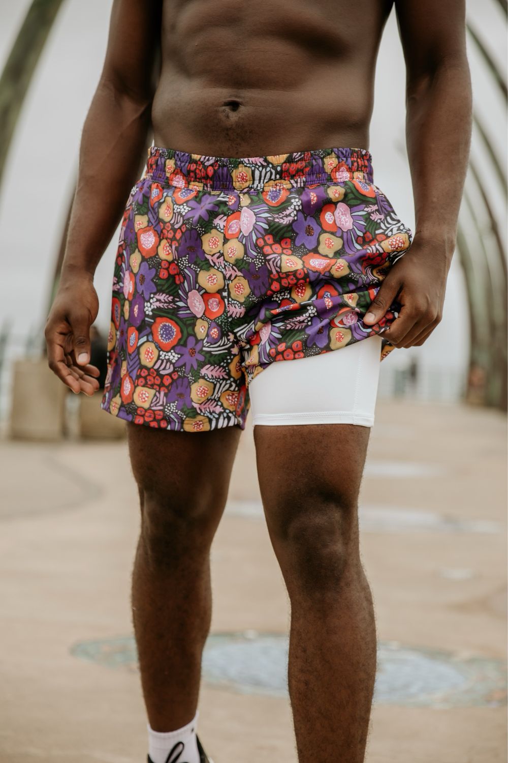 mens wisdom floral shorts with built in ECO tights